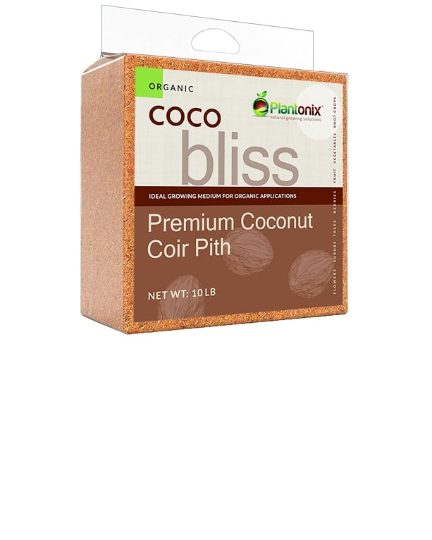 Compressed brick of coco coir grow medium